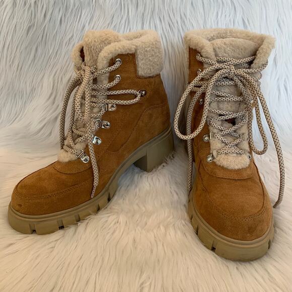 Steve Madden Henlie Snow Boot Faux Shearling Suede Chunky Lace Up Ankle Boot - Picture 3 of 12